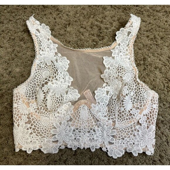 VICTORIA’s SECRET Dream Angels Unlined Bra Nude Ivory Lace High Neck 34C Sexy - Picture 1 of 5
